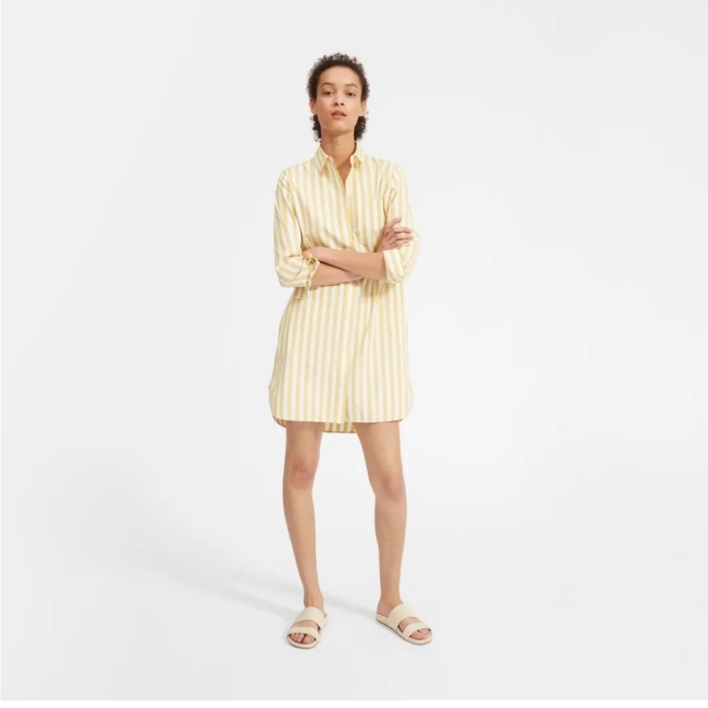 Everlane long sleeve Yellow Striped Cotton Shirtdress 12